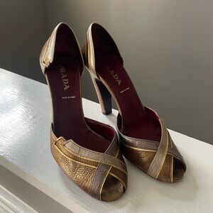 Prada D'Orsay Heels Metallic Leather Size 36